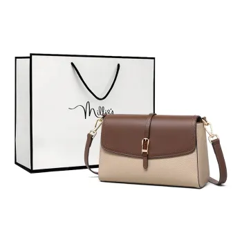 MILLIE'S Cow Leather Bonded Synthetic Leather Shoulder Bag Crossbody Bag Small Square Bag Regular Women's Gray & Brown
