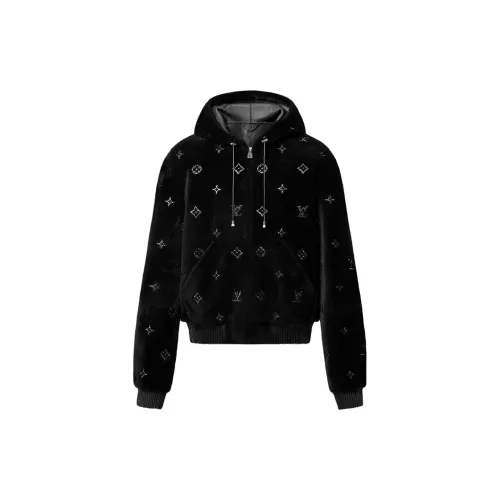LOUIS VUITTON Monogram Embellished Shearling Hoodie
