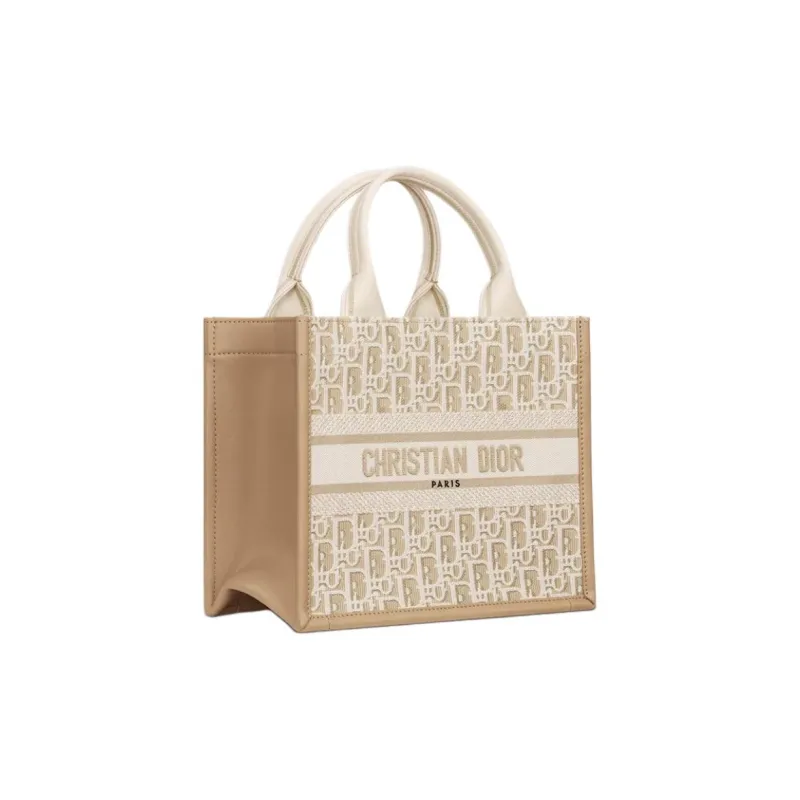DIOR BookTote Cotton Tote Bag Shopping Bag Shoulder Bag Handbag Small Size Women's Natural-2
