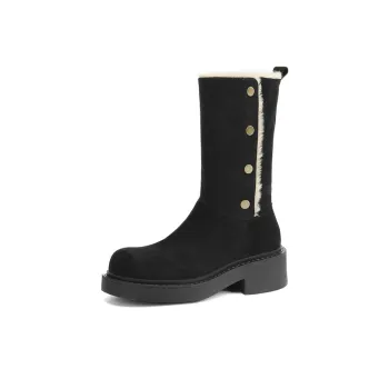 JOSINY Northeast Snow Insulated Shoe Suede Warm Knee High Boots Heel Height 4.8cm Women's Black
