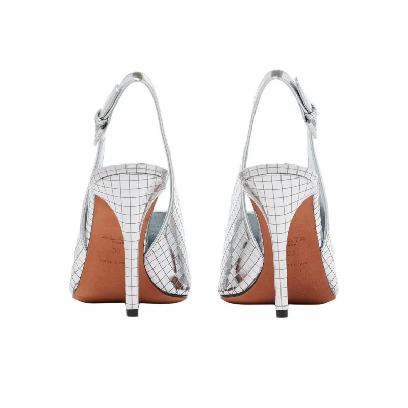 Alaia Slim Heel High Heels 9cm Women's Silver-4