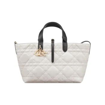 DIOR Toujours Cow Leather Handbag Medium Size Women's Milk White