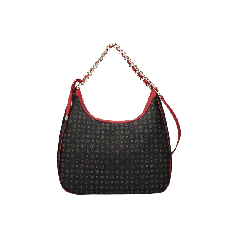 Pollini Leather One Shoulder Handbag Medium Size Women's Red & Black-2
