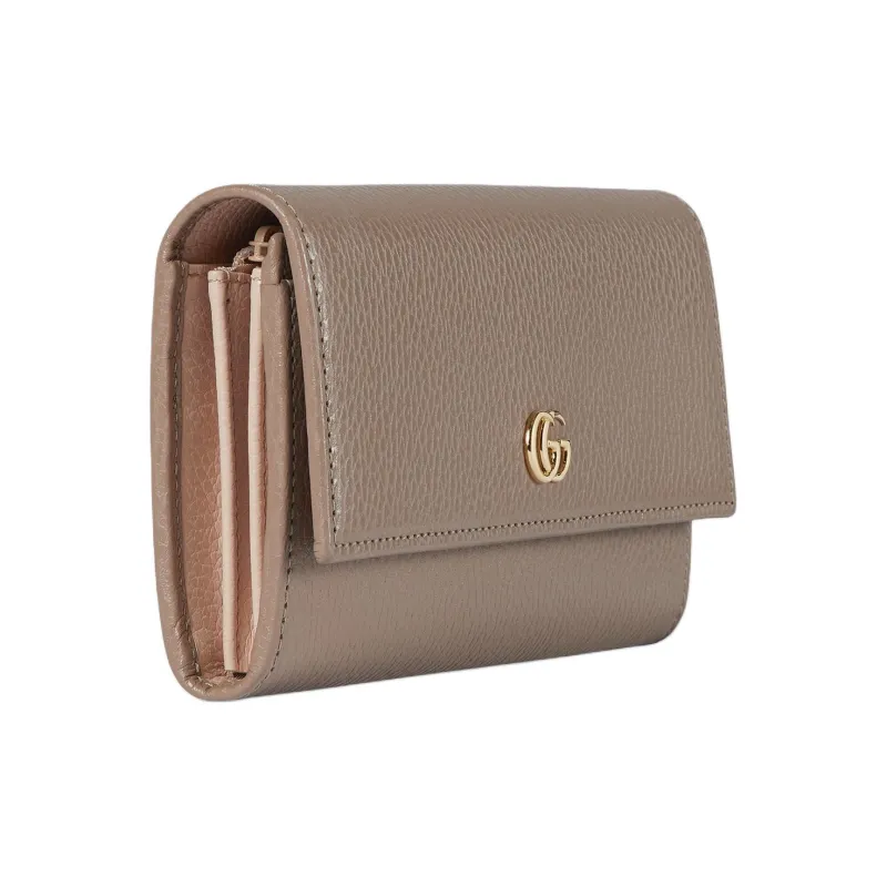 GUCCI GG Marmont Leather Wallet Trumpets Women's Taupe-1