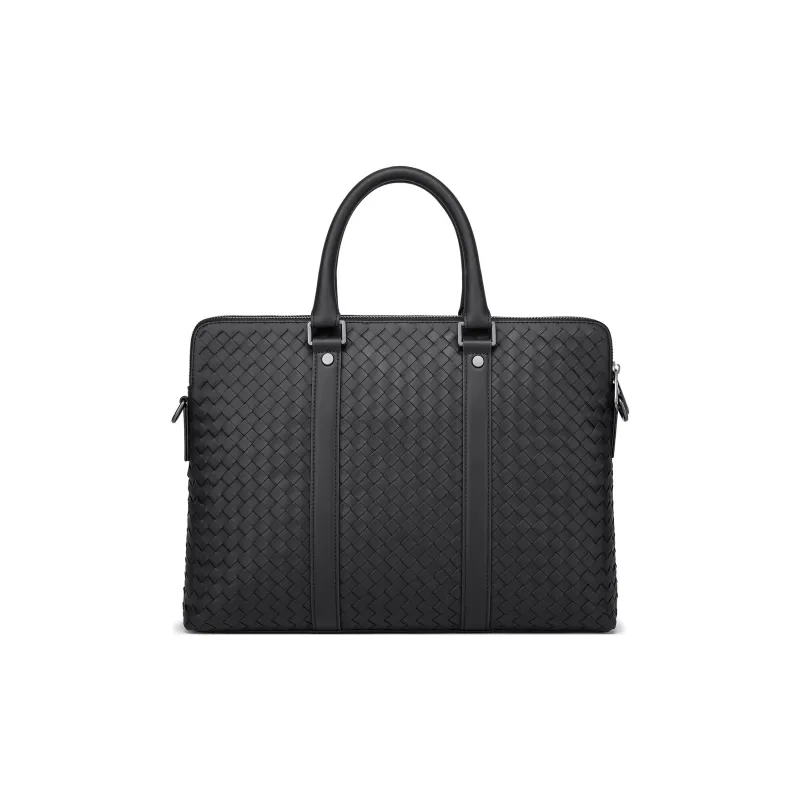 FAIRWHALE Cow Leather Briefcases Regular Unisex Black-3