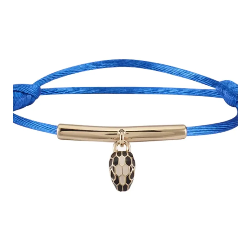 BVLGARI Gold-Plated Brass Enamel Fabric Bracelets Unisex Blue-1