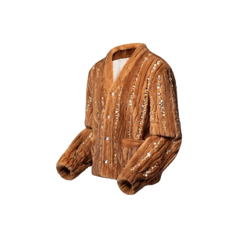 LOUIS VUITTON Made To Order Embellished Mink Cardigan-2