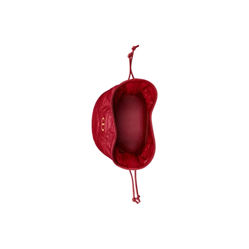 DIOR Miss Caro Sheepskin Cow Leather Patchwork Bucket Bags Shoulder Bags Mini Women's Pomegranate Red-4