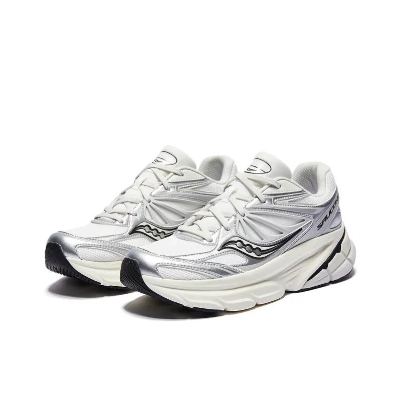 Saucony Cushioning Wear Resistant Low Top Casual Running Shoes Unisex White Silver-3