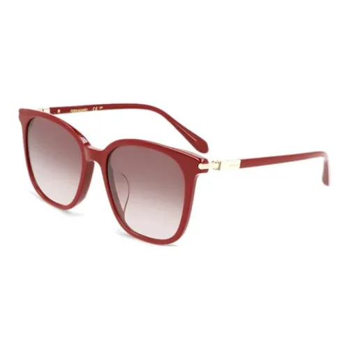 FERRAGAMO Plate Frame Square Sunglasses Unisex Red