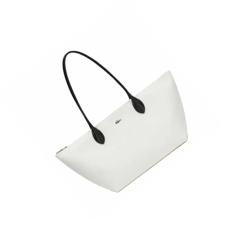 LACOSTE PVC One Shoulder Handbags Large Size Women's Black White-1