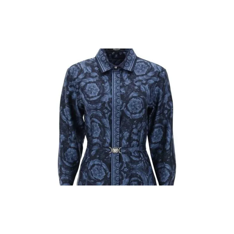 VERSACE Barocco print Belted Silk Shirtdress-4