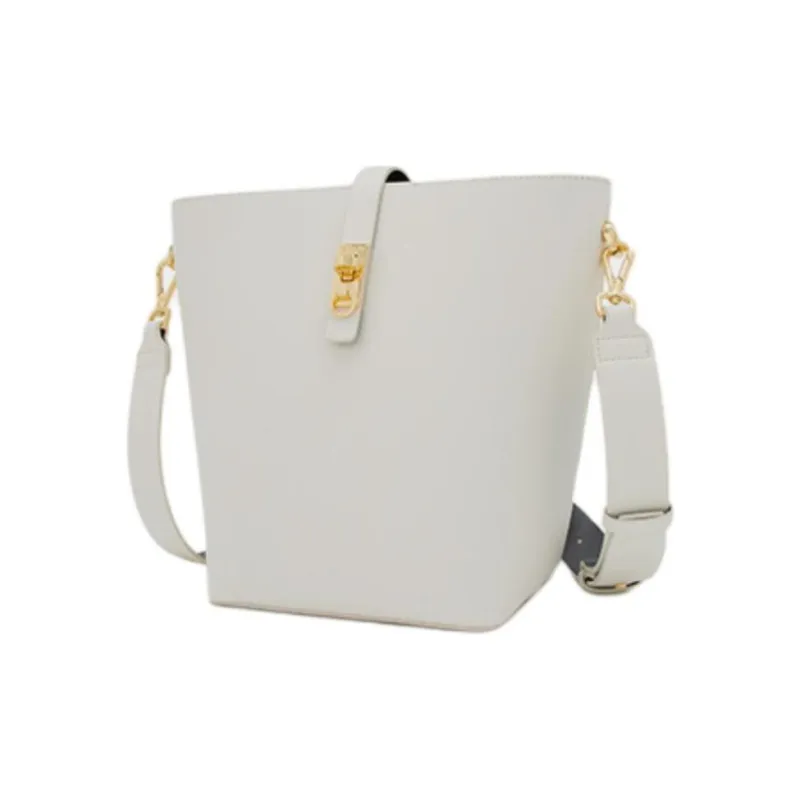 ELLE Cow Leather Bucket Bag Crossbody Handbag Shoulder Bag Women's White/Tan-1