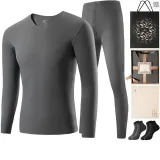 Men's V-Neck Clothing Sets (Downpour Gray) with German Fleece Heat Technology/Anti-Bacterial/Includes 2 Pack Socks