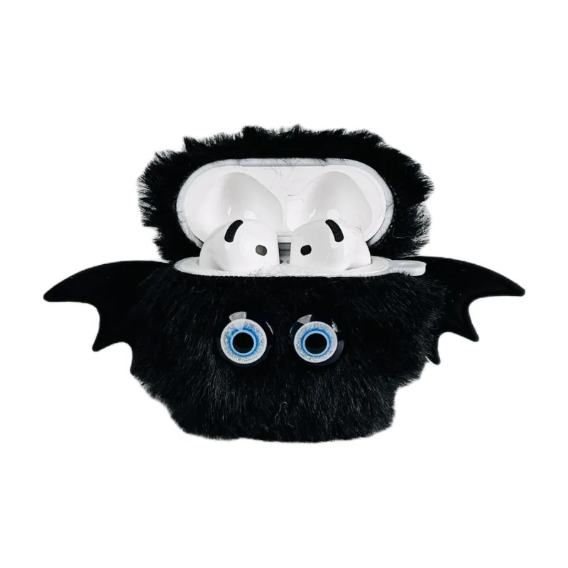 Wei Xin Compatibility Apple AirPods 4/2/3/4th Generation/AirPods Pro/Pro 2 Plush Black Demon Coal Ball Headphone Cases-1