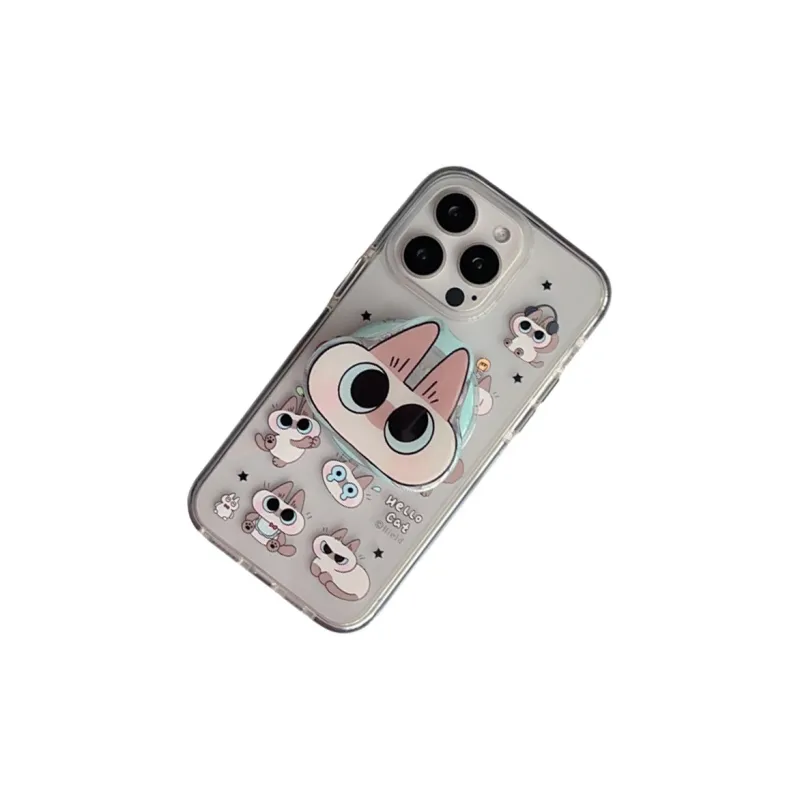 HUANBAOKE TPU Material Fun Cute Big Eye Cat Magnetic Stand Phone Case Compatible With Apple 14 Pro Max/15 Pro/11/13/12-1