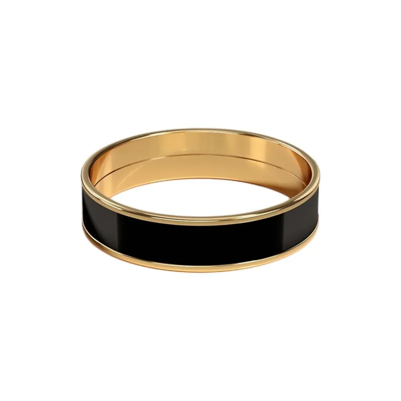 HERMES Enamel, Metal, Gold Plated Rings Unisex Black-1