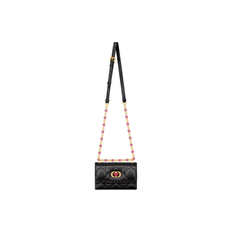 DIOR Caro Sheepskin Shoulder Bag Mini Women's Black-1