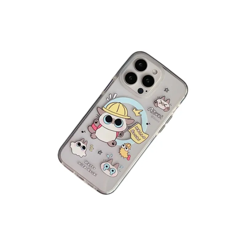 HUANBAOKE TPU Material Fun Cute Big Eye Cat Magnetic Stand Phone Case Compatible With Apple 14 Pro Max/15 Pro/11/13/12-4