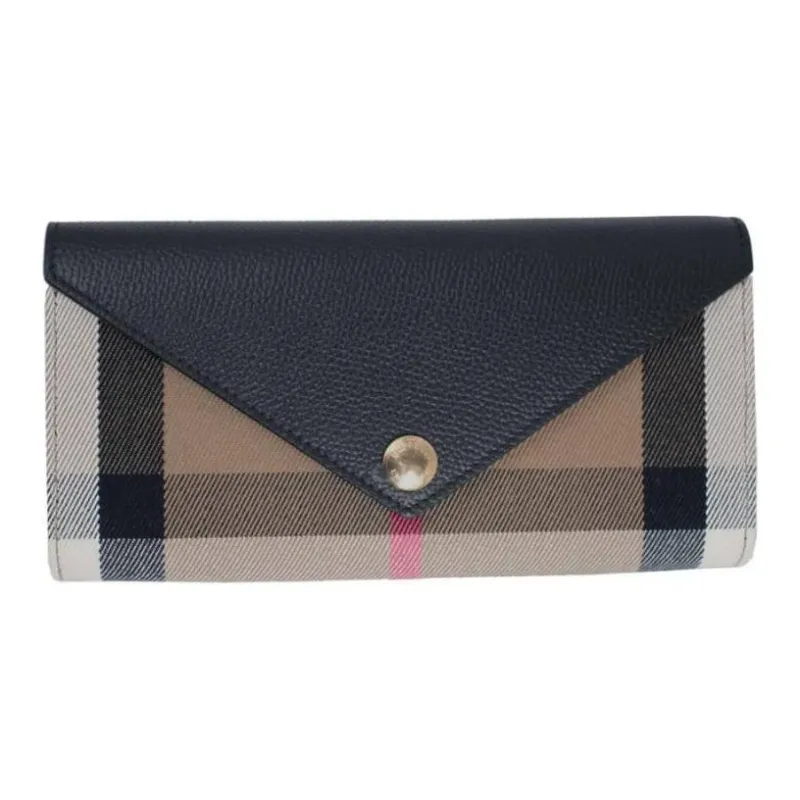 Burberry Canvas With Leather Wallet Women's Black Plaid-0