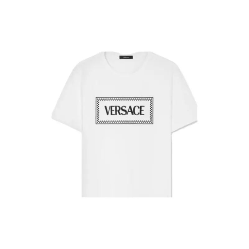 VERSACE Logo Embroidered T Shirt 'White/Black'-4