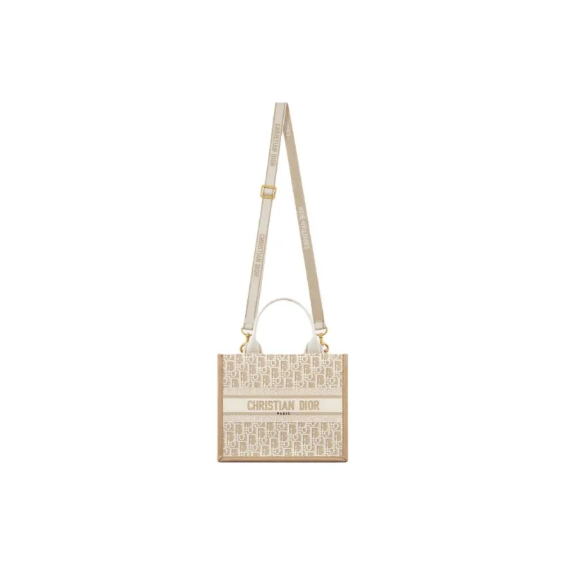 DIOR BookTote Cotton Tote Bag Shopping Bag Shoulder Bag Handbag Small Size Women's Natural-1