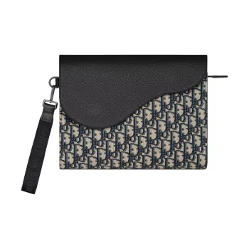 DIOR Cotton With Cow Leather Clutch Unisex Beige & Black