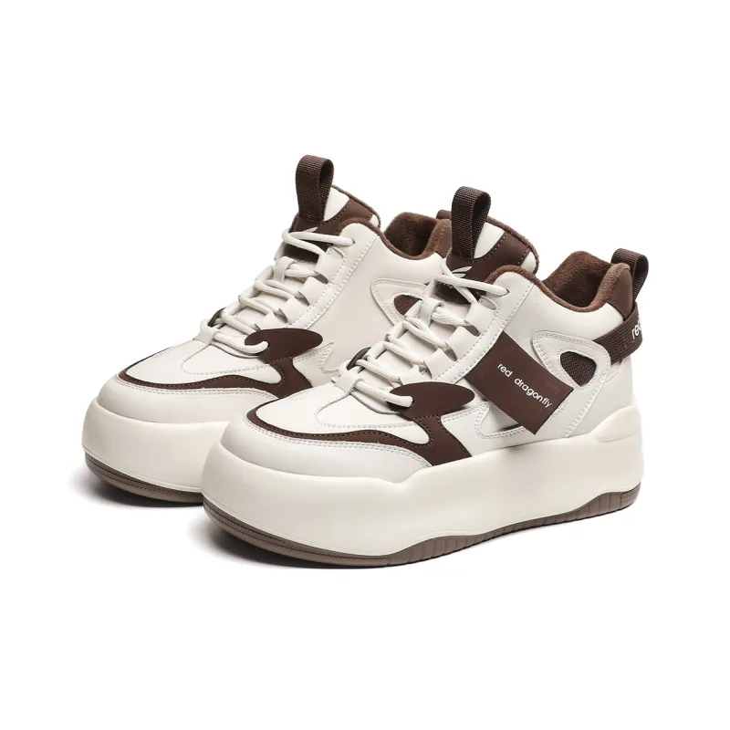 RED DRAGONFLY Platform Shoes Warm Height Increasing Mid-Top Casual Shoes Women's White Black White Brown-10