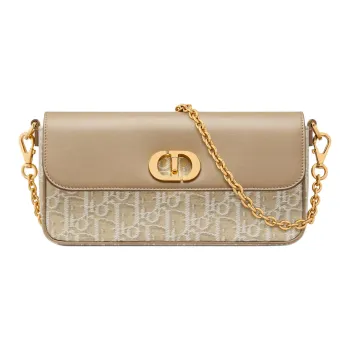 DIOR 30 Montaigne Cotton With Cow Leather Shoulder Bag Mini Women's Natural