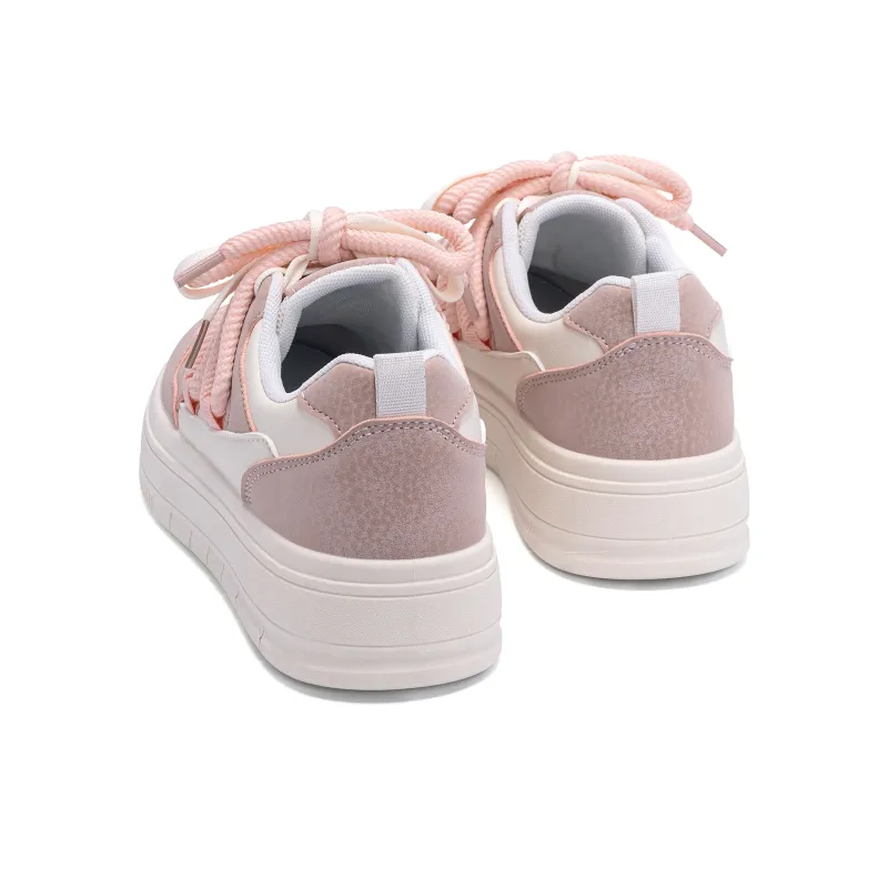 HUANQIU Coverage Abrasion Resistant Height Increasing Low Top Skateboard Shoes Women's Beige Pink-4