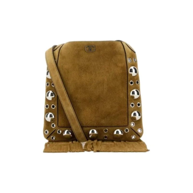 Valentino Suede Crossbody Bag Small Size Women's Olive Green-0