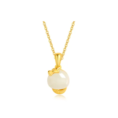 Lao Feng Xiang Hetian Jade Necklaces Pale Greenish White Jade Unisex