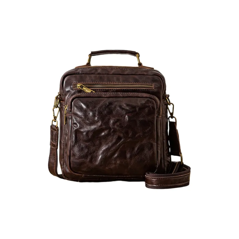 Back Step Cow Leather Handbag Men's Black/Coffee-6