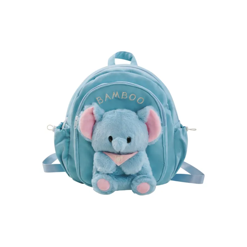 Holding Bamboo Rabbit Fur With Canvas Backpack Unisex Blue-0
