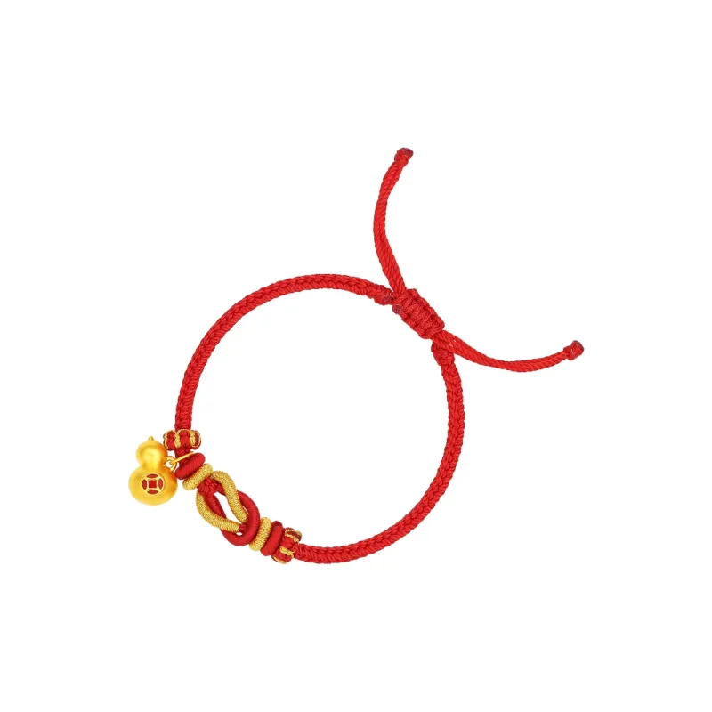 ZHOU LIU FU 3D Hard Gold Fixed Price Copper Coin Gourd Red Blessing Wealth Solid Gold Fixed Price Gold Bracelet Women's-1