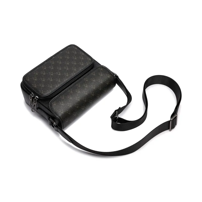 FAIRWHALE PVC With Cow Leather Shoulder Bag, Messenger Bag, Crossbody Bag Regular Men's Black Coffee-4