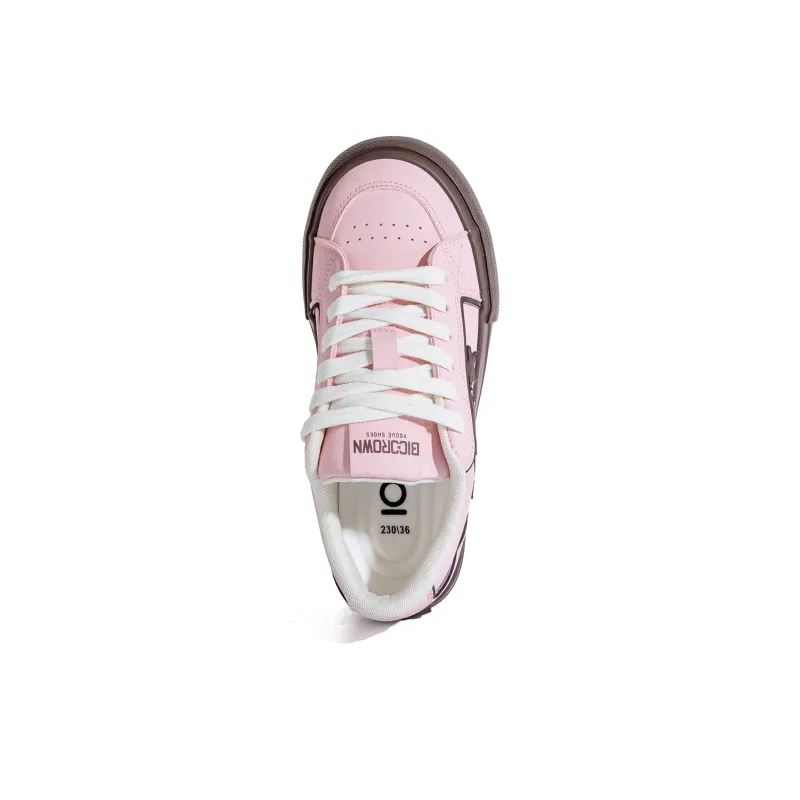 B10CROWN Anti Slip And Wear Resistant Lightweight Low Top Skateboard Shoes Women's Pink Brown-4