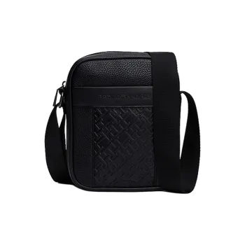 Tommy Hilfiger TH Monogram Polyurethane Shoulder Bag, Crossbody Bag Regular Men's Black