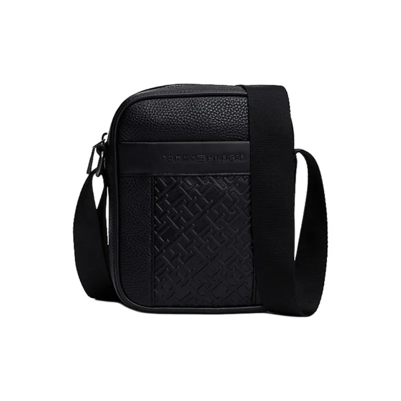 Tommy Hilfiger TH Monogram Polyurethane Shoulder Bag, Crossbody Bag Regular Men's Black-0