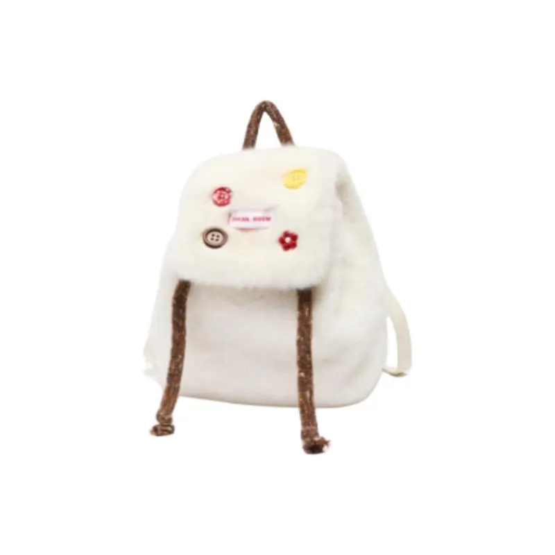 Three Blessings Fabric Backpack Medium Size Unisex Yellow/Brown/Premium White-13