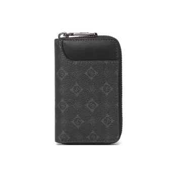 SEPTWOLVES Artificial Leather Cow Leather Patchwork Key Pouch Unisex Black