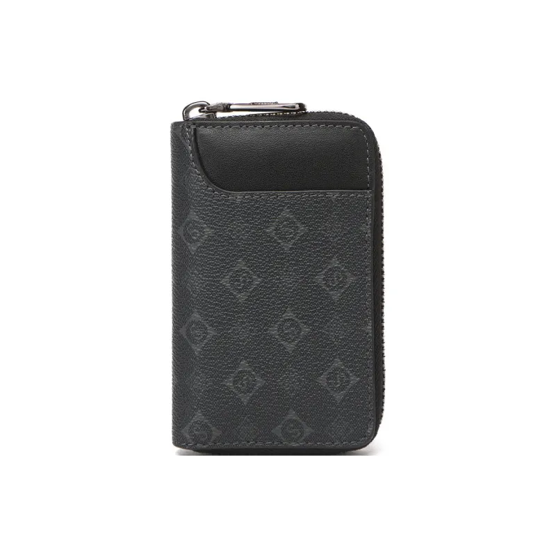 SEPTWOLVES Artificial Leather Cow Leather Patchwork Key Pouch Unisex Black-0
