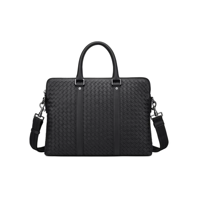 FAIRWHALE Cow Leather Briefcases Regular Unisex Black-0