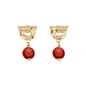 FERRAGAMO Brass Earrings Women's Gold/Red
