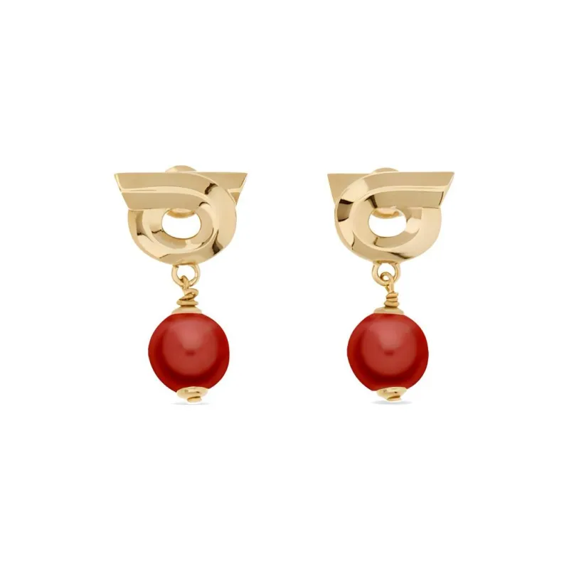 FERRAGAMO Brass Earrings Women's Gold/Red-0