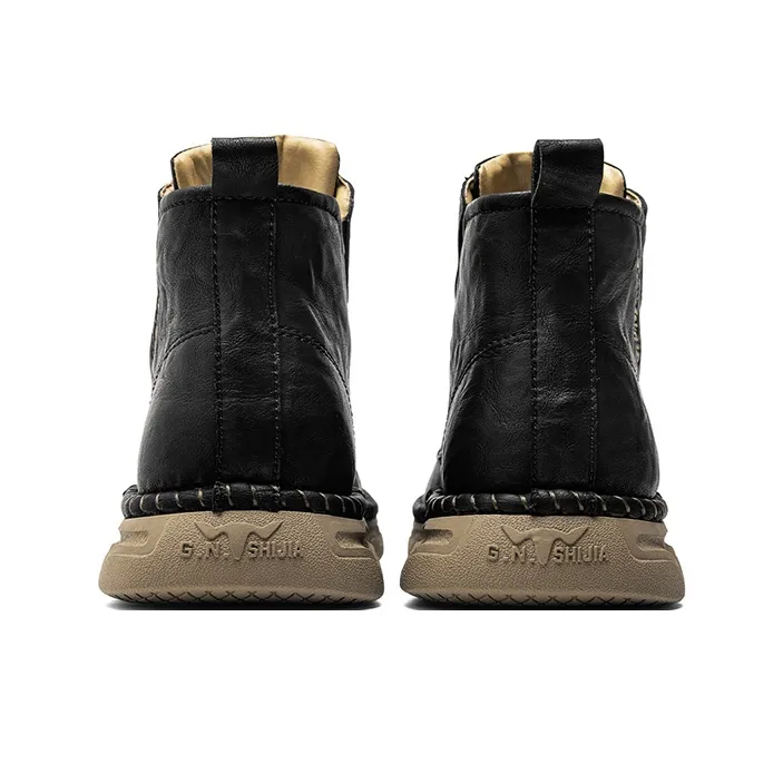 G.N.SHIJIA Black Gold Ox Collection Short Martin Boot Men's Black-3