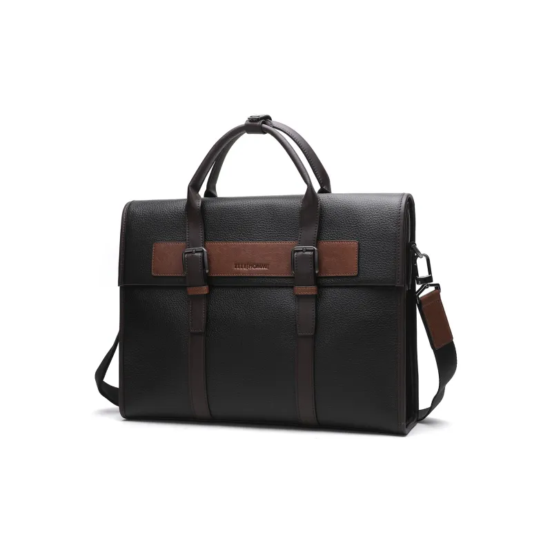 ELLE HOMME Cow Leather Briefcase Regular Men's Black-1