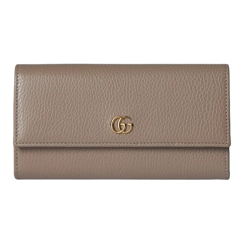 GUCCI GG Marmont Leather Wallet Trumpets Women's Taupe-0