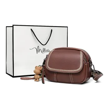 MILLIE'S Cow Leather With Synthetic Leather Shoulder Bag Regular Women's Coffee