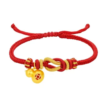 ZHOU LIU FU 3D Hard Gold Fixed Price Copper Coin Gourd Red Blessing Wealth Solid Gold Fixed Price Gold Bracelet Women's